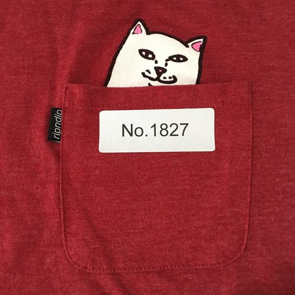 RIPNDIP Red Pocket T Shirt w/White Cat in Pocket Crew Neck Short Sleeves Size M - Picture 13 of 13